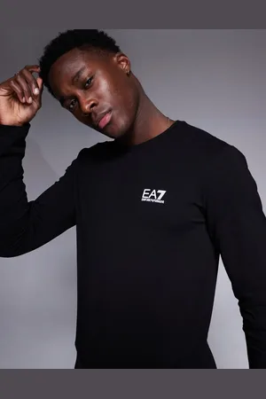 EA7 Camiseta negra de manga larga con logo de Armani