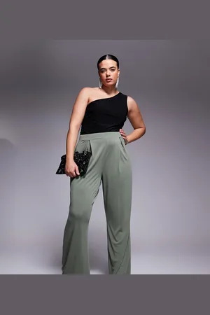 ASOS Pantalones caquis de pernera ancha con pinzas de tejido suave de ASOS DESIGN Curve-Verde