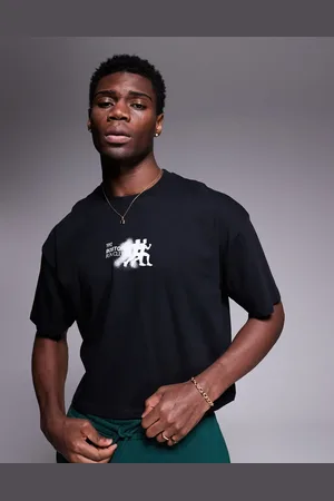 ASOS Camiseta corta negra extragrande con estampado deportivo en el pecho de