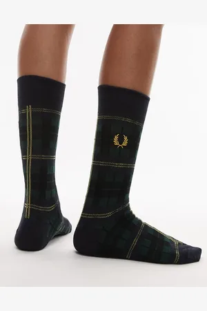 Fred Perry Calcetines a cuadros escoceses azul marino y verdes de