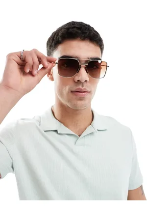 ASOS Gafas de sol doradas de estilo aviador con lentes marrones de