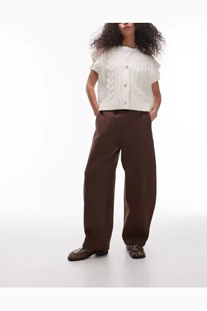 Topshop Joggers marrones de corte barrel con detalle de costuras de punto liso de