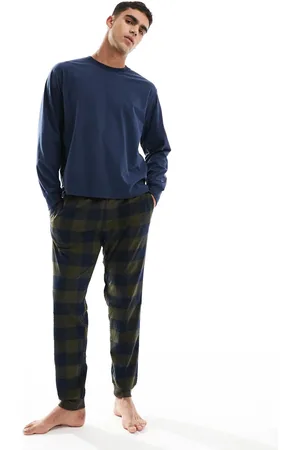 JACK & JONES Pijama a cuadros verdes y azul marino estampado de