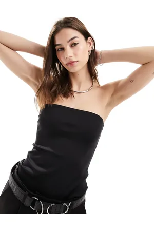 Weekday Top de tubo con escote palabra de honor de tejido efecto neopreno Act de
