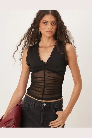 ASOS Camiseta negra sin mangas con cuello fruncido de malla de