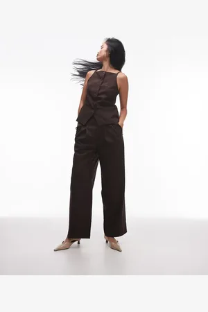 Topshop Joggers de sastre marrón con raya diplomática y pinzas delanteras de