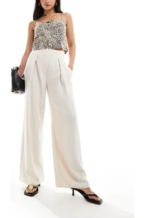 River Island Pantalones color de pernera ancha con pinzas de -Blanco