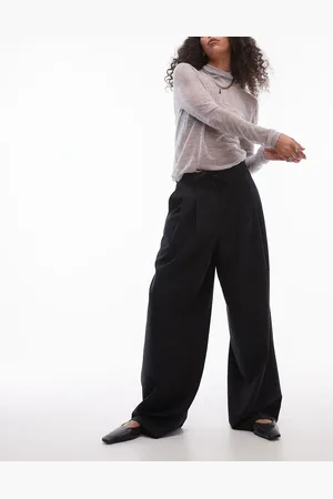 Topshop Pantalones de sastre gris carbón de corte bombacho con pinzas y lazada en la cintura de (parte de un conjunto)