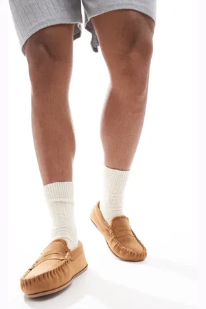 JACK & JONES Pantuflas color tostado estilo mocasín de antelina de -Marrón