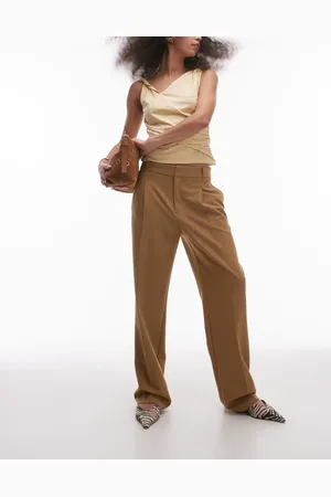 MANGO Pantalones de sastre color de pernera recta con pinzas de -Marrón