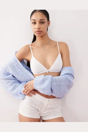 Monki Sujetador sin aros triangular con lazo pequeños de punto pointelle Mix and Match de