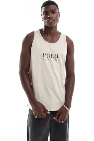 Ralph Lauren Camiseta de estar por casa color crema sin mangas con logo de texto en el pecho de -Blanco