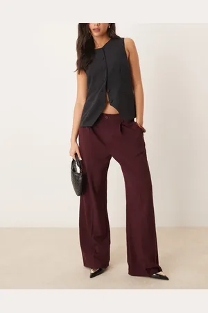 Gina Tricot Pantalones de sastre oscuro de pernera ancha con pinzas de -Rojo