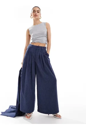 Extro & Vert Pantalones azules de corte palazzo y talle alto con raya diplomática y pinzas de (parte de un conjunto)
