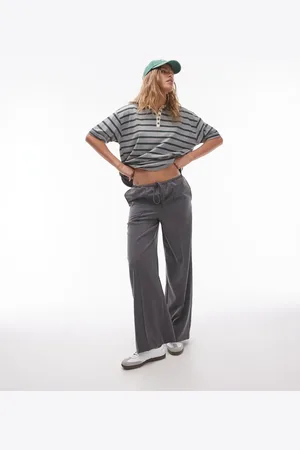 Topshop Joggers de sastre gris carbón de pernera ancha con cordón ajustable de