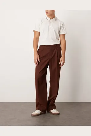 ASOS Pantalones de vestir color óxido moteado de pernera ancha con pinzas delanteras de mezcla de lana de -Rojo