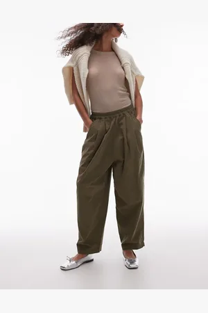 Topshop Pantalones caquis de corte abombado sin cierres con pinzas de -Verde