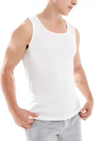 HUGO BOSS Pack de 3 camisetas blancas de tirantes con logo de canalé de