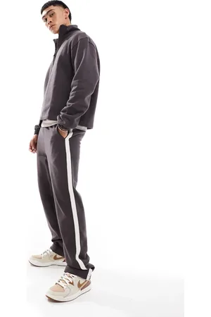 ASOS Joggers marrón oscuro de pernera recta con detalle de cintas de tejido grueso de