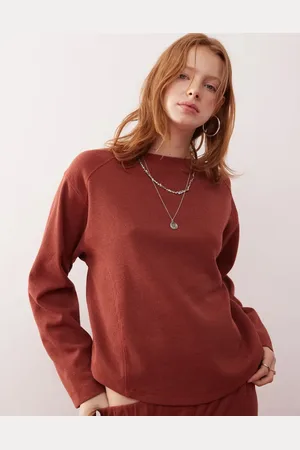 Reclaimed Camiseta de estar por casa moca de manga raglán larga de punto de arroz de -Rosa