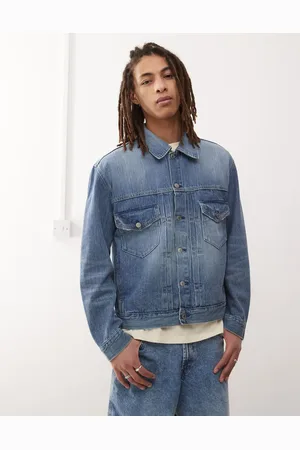 Weekday Chaqueta vaquera azul extragrande con detalle de pliegues en la parte delantera de