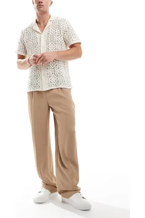 ASOS Pantalones de vestir color de corte ancho con pinzas delanteras de -Beis neutro