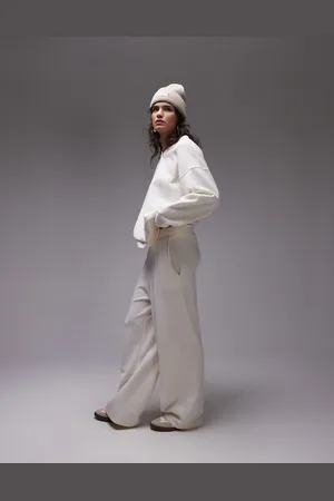Topshop Joggers color de pernera ancha de tejido cepillado de -Blanco