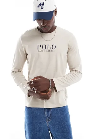 Ralph Lauren Camiseta de estar por casa color crema de manga larga con logo de texto en el pecho de -Blanco