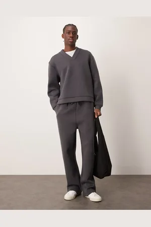 ASOS Joggers grises de pernera ancha con pinzas de tejido grueso efecto neopreno de