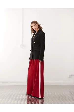 Lioness Pantalones de sastre rojos de pernera ancha con bandas laterales y detalle de pinzas de