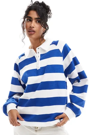 Cotton On Sudadera de estar por casa azul luminoso a rayas con botones de Cotton On