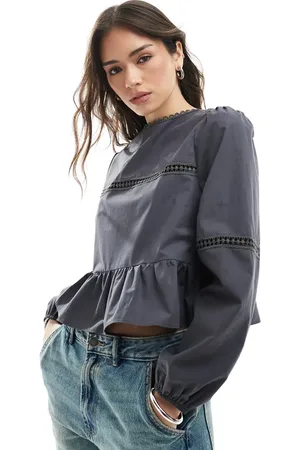 ASOS Blusa negra con ribete de encaje de
