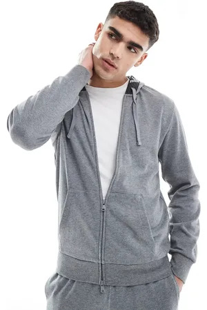Emporio Armani Sudadera de estar por casa gris jaspeado con capucha, cremallera y logo de Bodywear (parte de un conjunto)
