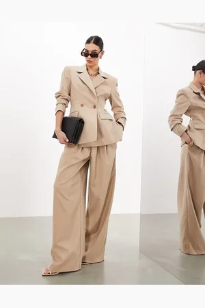 ASOS Pantalones color de pernera muy ancha con pinzas delanteras de -Beis neutro