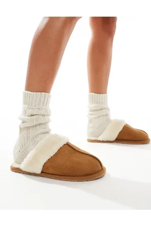 SEQWL Pantuflas color estilo mules de piel sintética de -Beis neutro