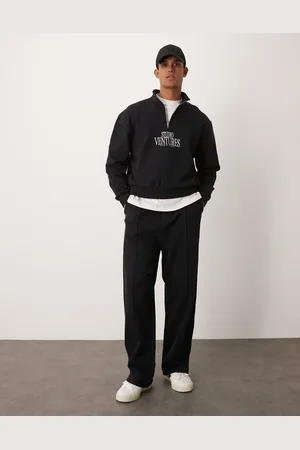 ASOS Joggers negros de pernera ancha con pinzas y cierre de cremallera de