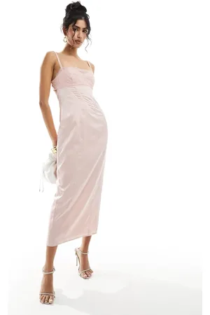 ASOS Vestido de tubo midi estilo corsé de satén con superposición de encaje de