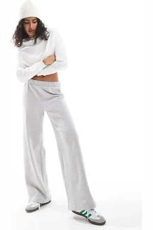 Pieces® Joggers gris jaspeado de pernera ancha con raya lateral color crema de (parte de un conjunto)-Blanco