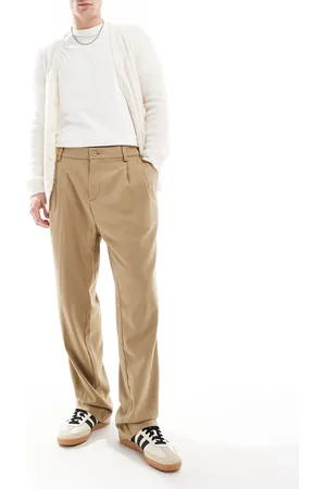 JACK & JONES Pantalones de vestir beis de corte ancho con pinzas delanteras de -Neutro