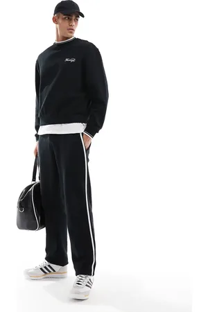 ASOS Joggers negros de pernera recta con rayas laterales texturizadas de