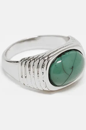 ASOS Anillo tipo sello con piedra sintética azul de