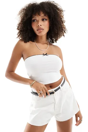 New Look Top de tubo color con detalle de lazo de -Blanco