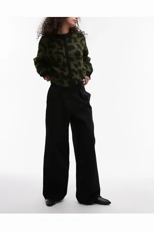 Topshop Pantalones de sastre negros de pernera ancha con detalle de pinzas en la cintura de