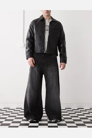 Cheap Monday Vaqueros negros de corte skater y pernera muy ancha con lavado rayado Rad de