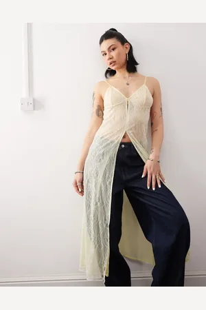 Reclaimed Vestido largo amarillo de encaje para llevar superpuesto de -Blanco