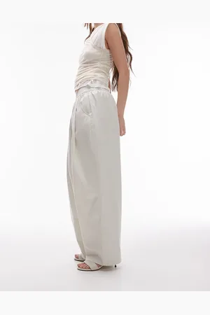 Topshop Pantalones color de corte globo con pinzas sin cierres de -Beis neutro