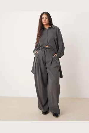 ASOS Pantalones grises de pernera ancha con pinzas de (parte de un conjunto)