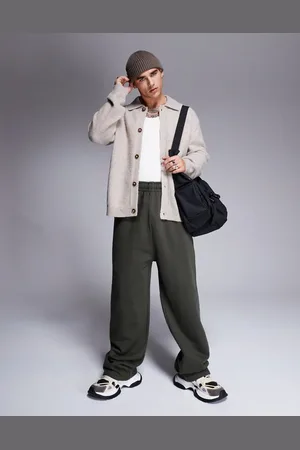 ASOS Joggers caquis de pernera ancha de tejido grueso de 400 g/m2 premium de -Verde