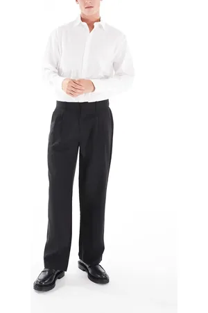 JACK & JONES Pantalones de vestir negros de corte ancho con pinzas delanteras Bill de