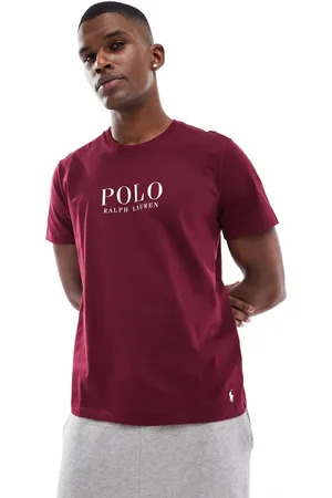 Ralph Lauren Camiseta de estar por casa burdeos con logo de texto en el pecho de -Rojo